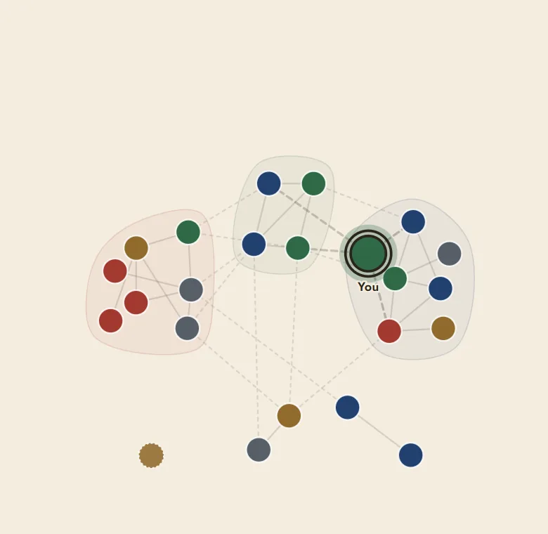 The Network map: the reader's dot, marked You, among groups of people joined by lines.